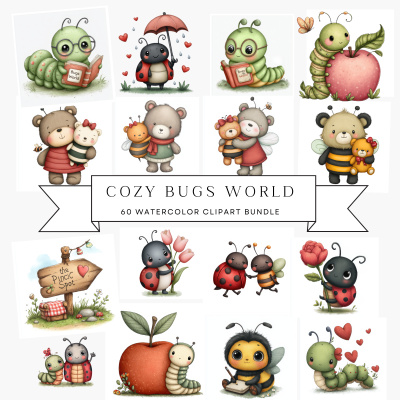 Cozy Bugs World Clipart Pack MRR