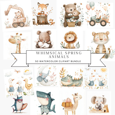 Whimsical Spring Animals Clipart MRR
