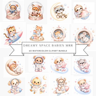 Dreamy Space Babies Clipart Pack  MRR