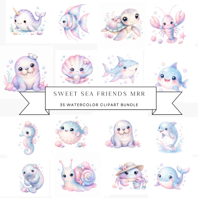 Sweet Sea Friends Clipart Pack MRR