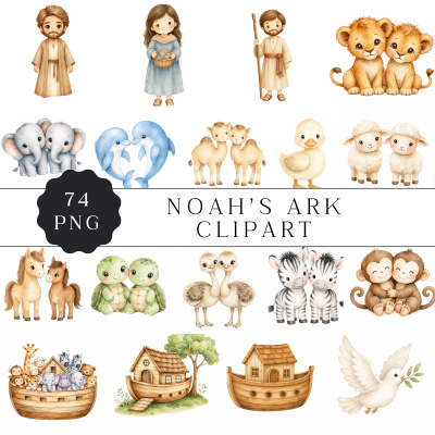 Noah's Ark Watercolor Clipart Pack MRR